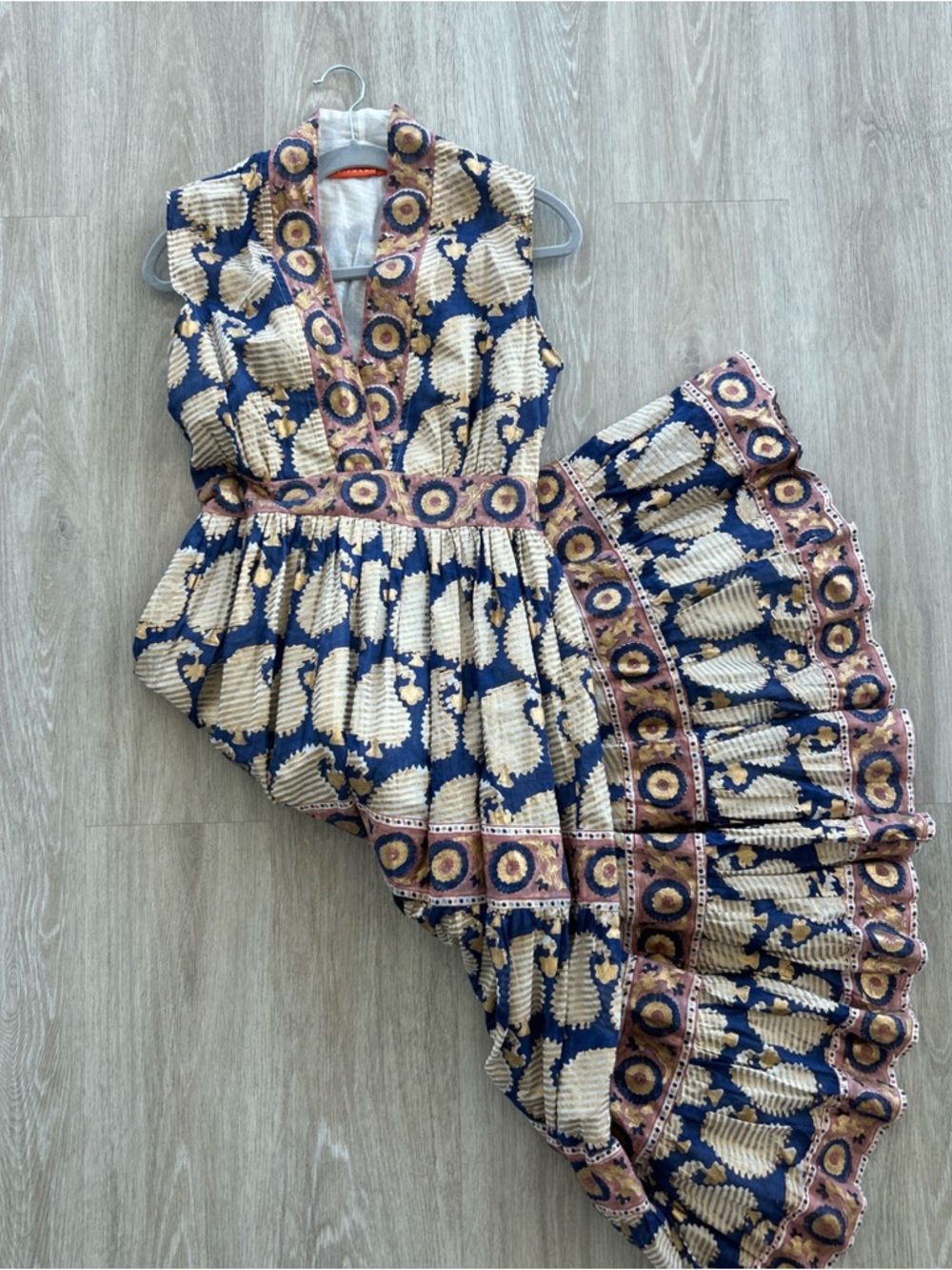 Oliphant Agra Women’s XS Navy Print Maxi Dress V-Neck Tiered Cotton Boho NWOT - Picture 6 of 10